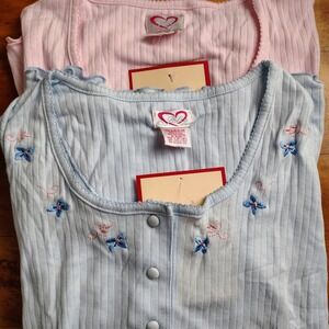 Jolie Intimates Nightgown Lot 2 Blue Pink Ribbed Embroidered OS Plus Sleepwear